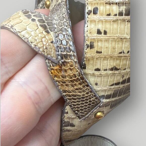 Tom Ford Genuine Exotic Leather Gold Stiletto Heels PythonPatternStrappy Sandals - Picture 9 of 12